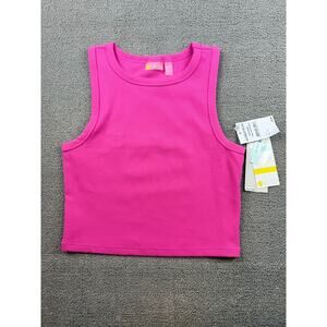 NWT Zella Women's Small Hot Pink Ribbed Crop Top Tank Sleeveless Athleisure